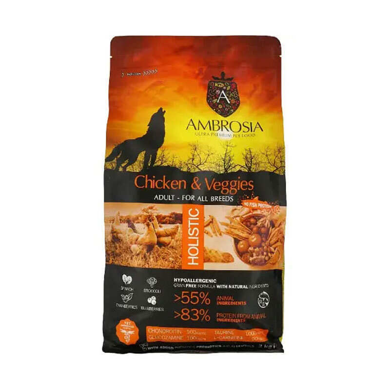 Ambrosia Grain Free - Сухий беззерновий корм з куркою та овочами для дорослих собак