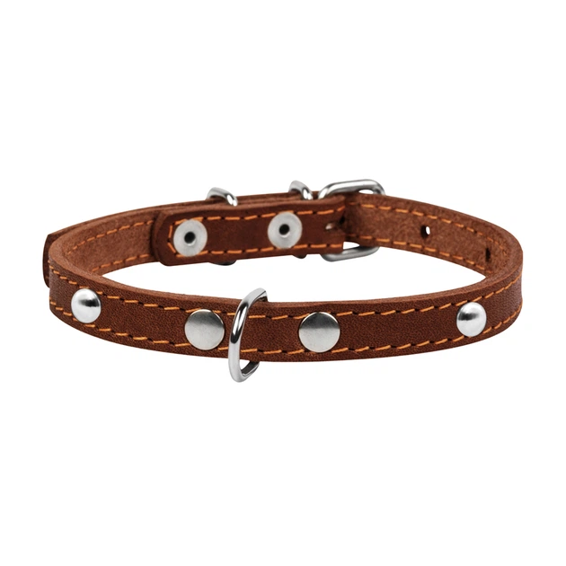 Нашийник для собак Collar класичний шкіряний одинарний з прикрасами коричневий розмір XS2 ширина 14 мм довжина 27-35 см амуніція зі шкіри 00046