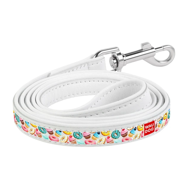 Collar Повідець для собак Waudog Classic з малюнком пончики Довжина 122см Ширина 12мм Білий