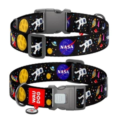 Нашийник для собак WAUDOG Nylon NASA XXL чорний 35 мм, довжина 46–70 см, пластиковий фастекс, QR-паспорт 284-0047