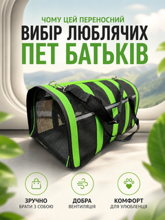 Ander One Дорожня сумка-переноска для собак 49×25×28 см чорного кольору із зеленими смугами та плечовим ременем (49676065)