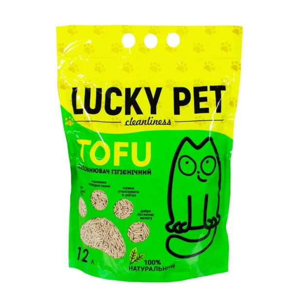 Соєвий (тофу) наповнювач для котів Lucky Pet, гіпоалергенний, 12 л (5.2 кг)