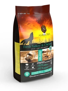 Ambrosia Grain Free Dog Adult For Large Breeds Fresh Turkey & Chicken - Сухий беззерновий корм зі свіжою індичкою та куркою для дорослих собак великих порід