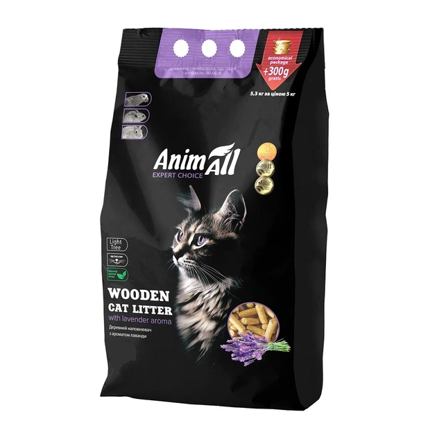 AnimAll (ЭнимАлл) - Наполнитель древесный с ароматом лаванды для кошачьих туалетов и клеток грызунов (2,8 кг)
