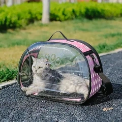 Без бренда Сумка-переноска для кішок та маленьких собак, до 8 кг 42х28х6 см з килимком та плечовим ременем, пластикова, прозора