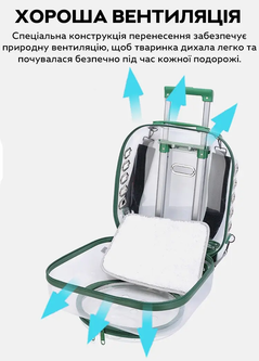 CosmoPet Візок переноска з телескопічною ручкою на колесах 4 штуки для тварин котів собак вагою до 6 кг 40х40х22 см (481206-Prob) Зелена