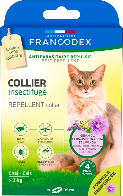 Laboratoire Francodex repellent collar нашийник з репелентною дією від бліх і кліщів для котів з гераніолом, 35 см
