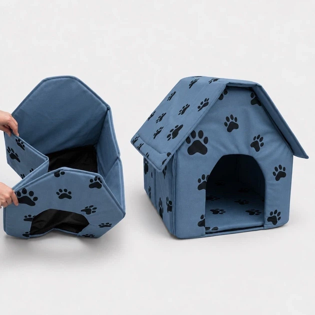 Без бренду Складаний м'який будиночок Portable Dog House для котів і малих собак 43×43×40 см великий синій