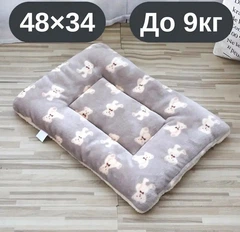 Solve М’який плюшевий килимок-лежанка для котів та собак сірий з ведмедиками, теплий двосторонній матрацик, 48×34, до 9 кг, KT8001162