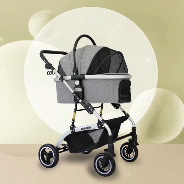 Складна коляска для домашніх тварин зі знімною переноскою Oui Oui Pet Stroller YA01K Grey