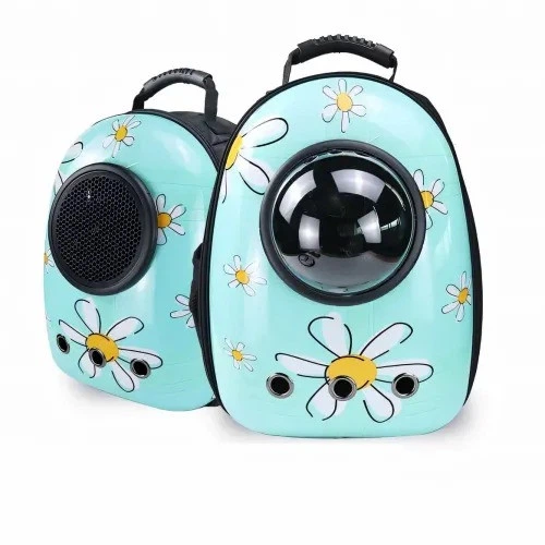 Без бренду Рюкзак-переноска CosmoPet з ілюмінатором 42×35×27 см для собак і котів до 10 кг принт Ромашки блакитні