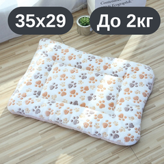 Solve М’який плюшевий килимок-лежанка для котів та собак, теплий двосторонній матрацик, 35×29, до 2 кг, білий з лапками KT8001121