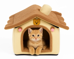 Happy Pets Будиночок лежанка спальне місце з протиковзним дном знімним дахом для котів собак вагою до 3,5 кг 33×30×32 см (482487-Prob) Коричневий