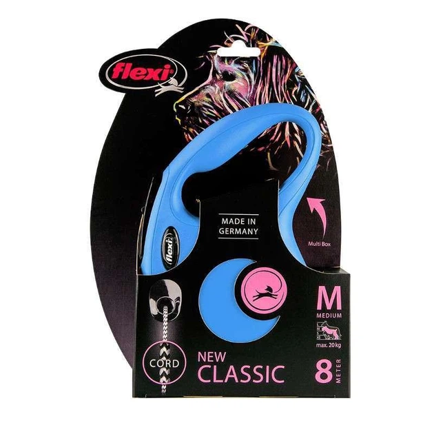 Flexi (Флексі) New Classic M - Повідець-рулетка для собак середніх порід, трос (8 м, до 20 кг) синій