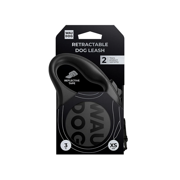 Без бренда Повідець-рулетка для собак WAUDOG R-leash Monochrome Black, XS, до 12 кг, 3 м, світловідбивна стрічка, чорна