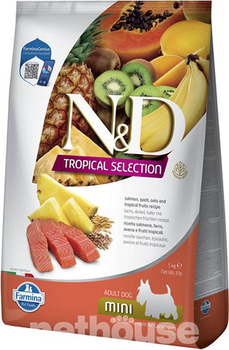 Farmina N&D Tropical Selection Salmon Adult Mini - Сухий низькозерновий корм з лососем і тропічними фруктами для дорослих собак дрібних порід