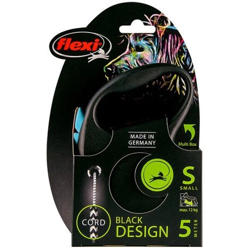 Рулетка Flexi Black Design S, для собак, 5 м, трос, синя
