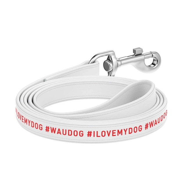 Повідець для собак шкіряний WAUDOG Design, малюнок "я люблю свого собаку", L-XXL, Ш 25 мм, Дл 122 см білий