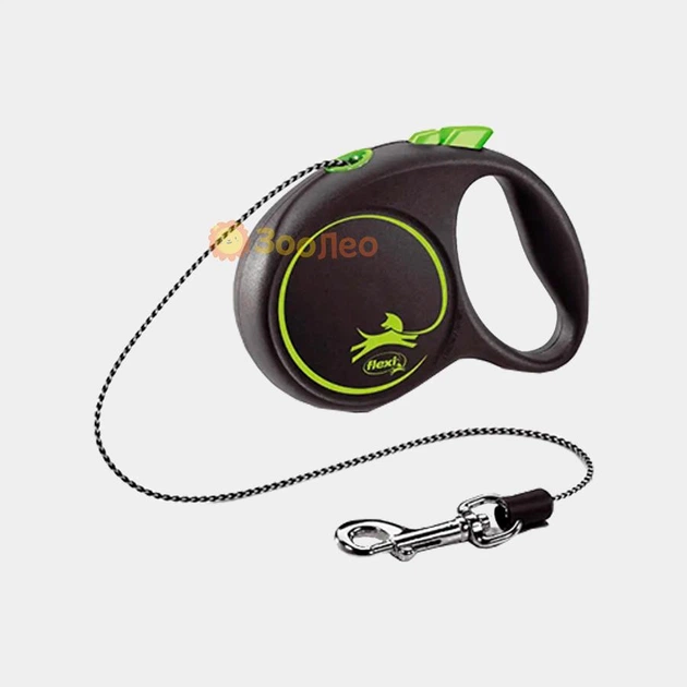 Рулетка для собак Flexi BLACK DESIGN XS зелена, 3 м до 8 кг (трос)