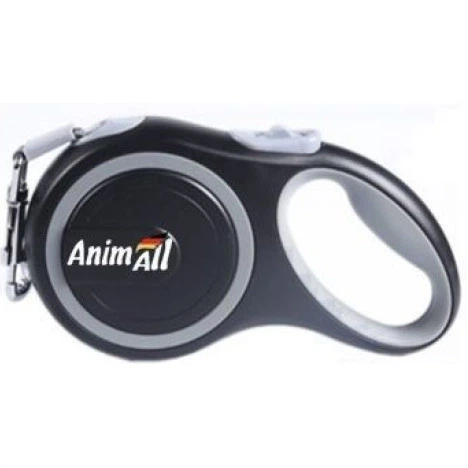 Поводок-рулетка AnimAll для собак вагою до 15 кг, 3 м, S сіро-чорний, Енімал