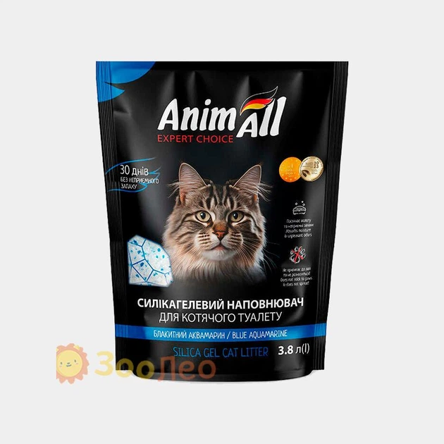 Силікагелевой наповнювач AnimAll "Блакитний аквамарин" для котів, 3.8 л (1.6 кг)