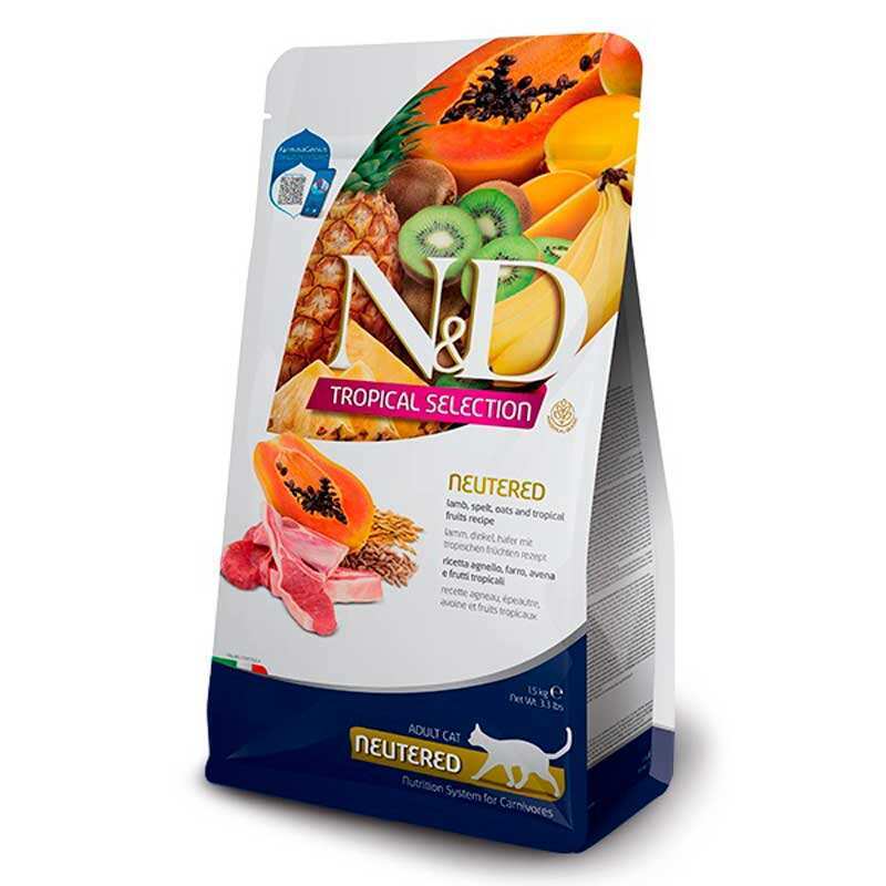 Farmina N&amp;amp;D Tropical Selection Lamb Neutered Cat - Низкозерновой сухой корм с ягненком и тропическими фруктами для стерилизованных кошек (1,5 кг)