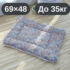 Solve М’який плюшевий килимок-лежанка для котів та собак, теплий двосторонній матрацик, 69×48, до 35 кг, сірий з лапками KT8001184