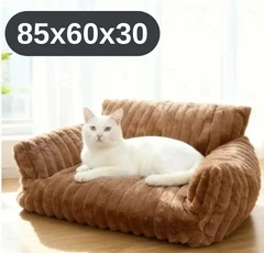 Solve Плюшевий диван-лежанка для котів та собак коричневий, м’яка тканина, плюш, 85х60х30 KT8001006