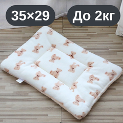 Solve М’який плюшевий килимок-лежанка для котів та собак, теплий двосторонній матрацик, 35×29, до 2 кг, білий з ведмедиками KT8001101