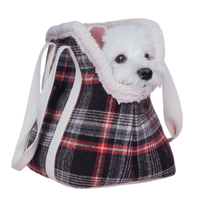 Сумка-перевоска для собак і кішок з ручками на плече фетрова, утеплена, в клітку, бордова S Is Pet 000354941