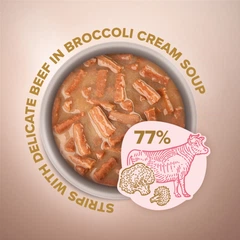 Упаковка вологого корму для дорослих кішок Club 4 Paws Selection Преміум Плюс Смужки з яловичиною в крем супі з броколі 85 г х 12 шт (4820215368254/4820215368100)