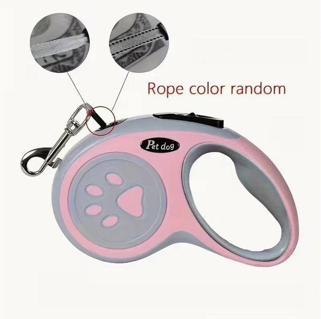 Petify Автоматичний повідець-рулетка для собак і котів Pet Dog Retractable Leash Рожевий нейлон 3 м, однокнопкове гальмо/фіксація, металевий карабін (антикорозійний), для малих і середніх порід, Артикул ТМ15