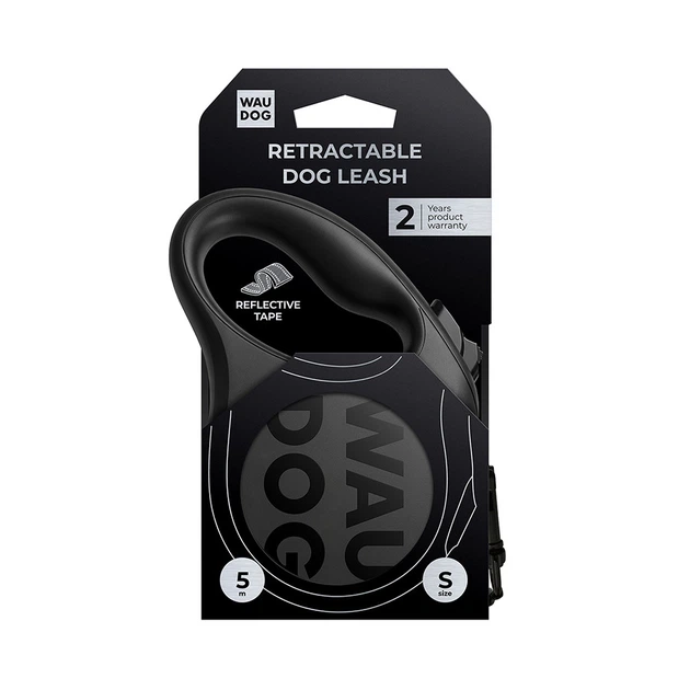 Без бренда Повідець-рулетка для собак WAUDOG R-leash Monochrome Black, S, до 15 кг, 5 м, світловідбивна стрічка, чорна