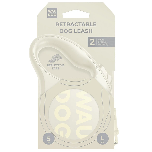 Без бренда Повідець-рулетка для собак WAUDOG R-leash Monochrome White, L, до 50 кг, 5 м, світловідбивна стрічка, біла