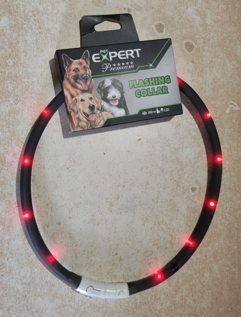 Tatrapet LЕD-нашийник Expert для собак (з підзарядкою USB), світиться, силікон, чорний 1*70 см