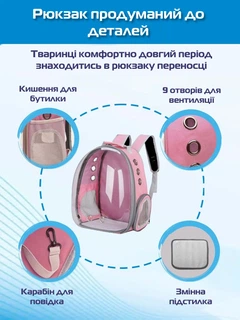 Рюкзак для перенесення котів і собак Pet Cat прозорий 42 см х 32 х 28 см Рожевий