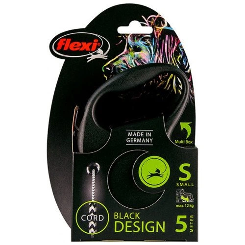 Рулетка Flexi Black Design S, для собак, 5 м, трос, чорна