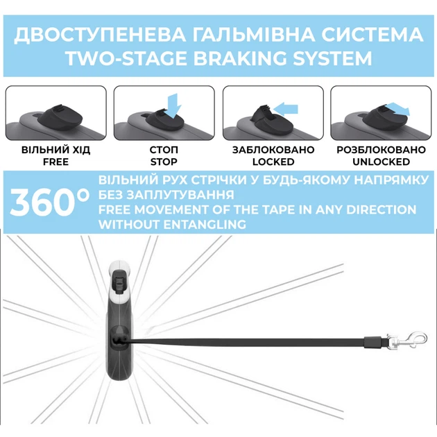 Повідець-рулетка для собак WAUDOG R-leash з контейнером M до 20 кг Блакитний