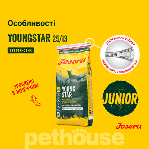 Josera YoungStar Junior - Сухий беззерновий корм з м'ясом птиці та картоплею для підростаючих собак