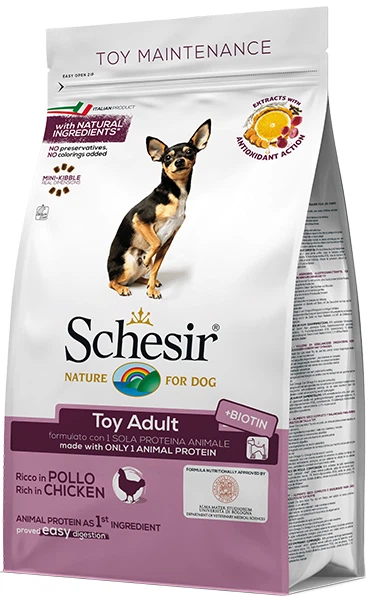 Сухий монопротеїновий корм для дорослих собак міні порід Schesir Dog Toy Adult Chicken з куркою 4 кг (2 шт по 2 кг)