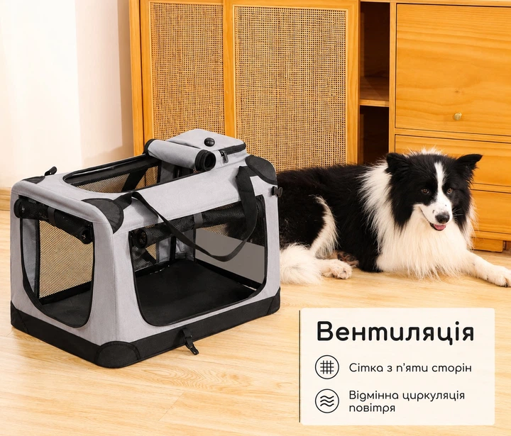 Без бренду Складний манеж-переноска для собак і котів із металевим каркасом - Сірий M