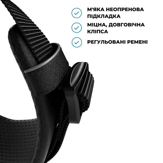 Шлея для собак з нагрудним кільцем та ручкою BullyBillows Lightweight Air Mesh Harness S: ОШ 31-46 см, ОГ 43-56 см Чорний