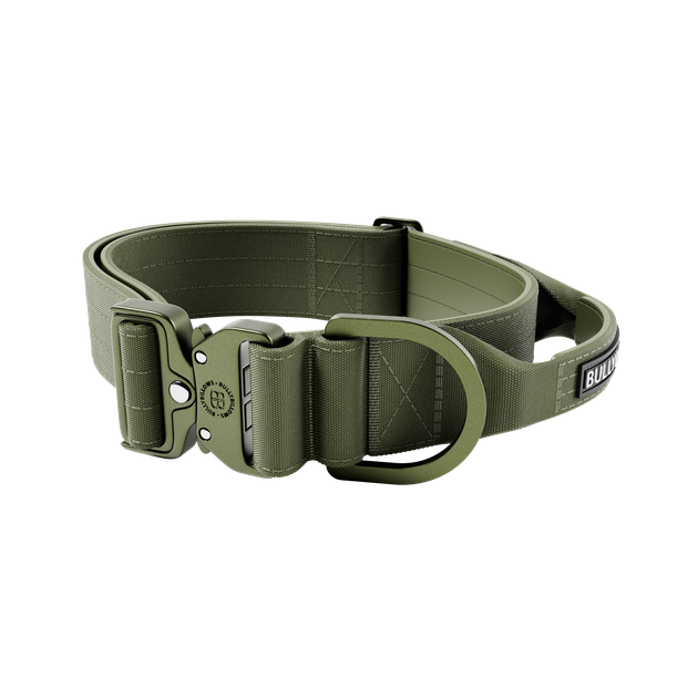 Тактичний широкий полегшений нашийник із ручкою для собак BullyBillows Lighter Combat Collar Handle 5 cm S: 50 мм, ОШ 40-50 см Зелений
