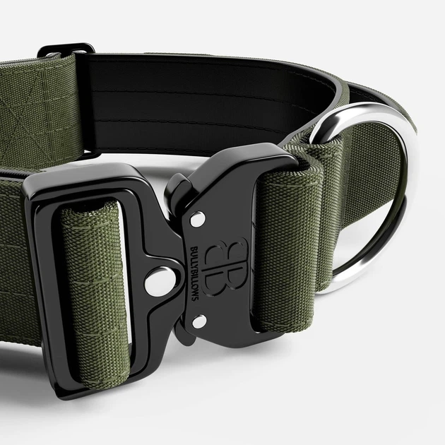 Тактичний широкий нашийник із ручкою для собак BullyBillows Combat Collar Handle 5 cm L: 50 мм, ОШ 45-66 см Зелений
