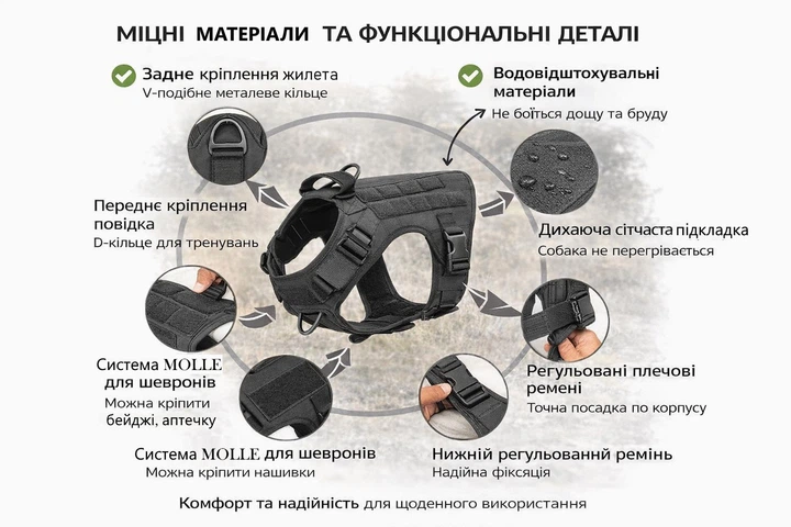 Без бренда Тактична шлея-жилет для тренування собак з ручкою контролю, регульована шлея з нейлону та D-кільцем для повідка для великих порід, розмір XL чорний
