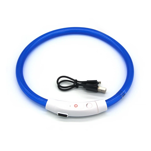Світлодіодний LED нашийник Lesko L-18 Blue M USB для собак і котів водовідштовхувальний, що світиться