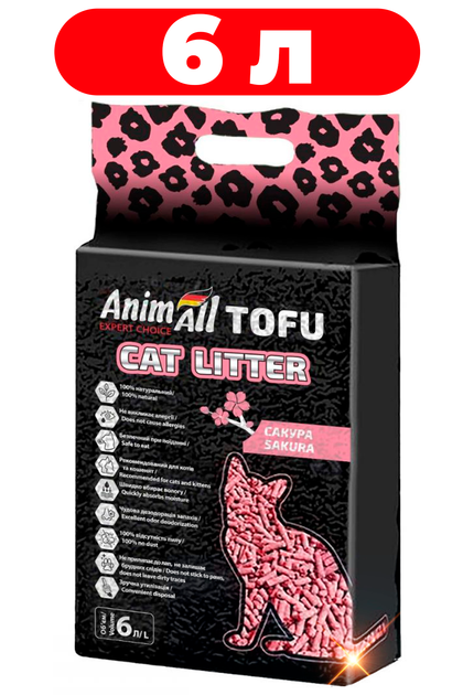 Наповнювач для котів гранульований грудкуючий з ароматизатором AnimAll Tofu Cat Litter Sakura 6л
