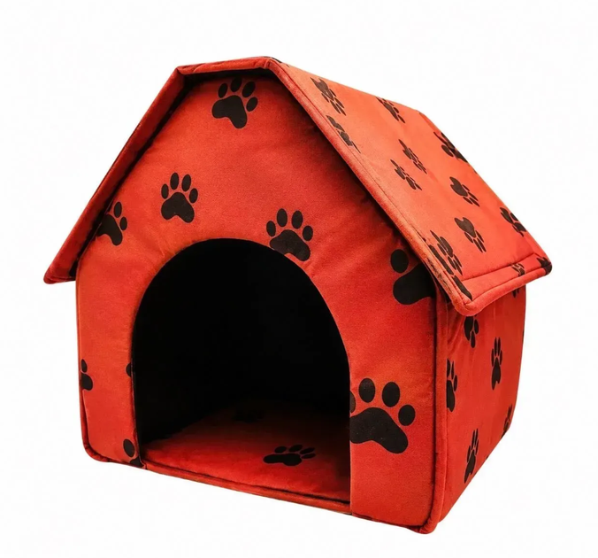 Без бренду Складаний м'який будиночок Portable Dog House для котів і малих собак 43×43×40 см великий червоний