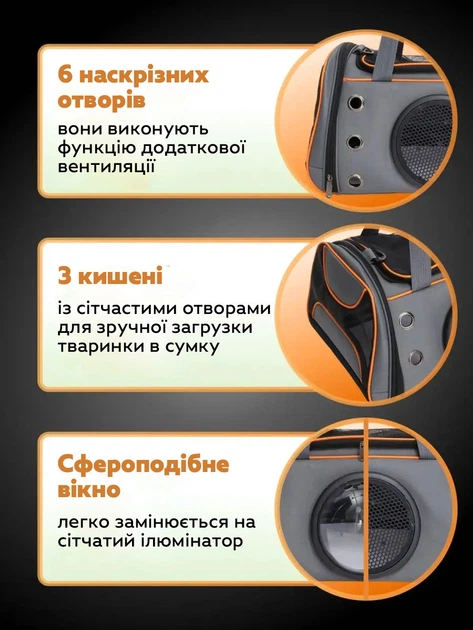 Сумка переноска для котів та собак 41x24x25 см CosmoPet CP-01 (S) Grey-Orange