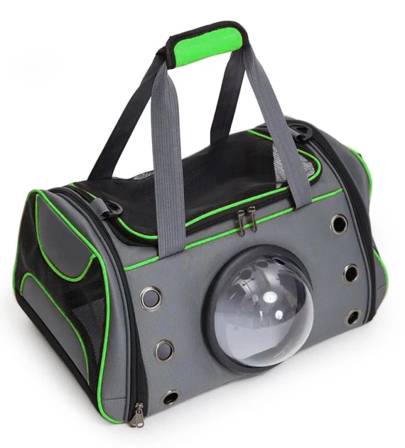 Сумка переноска для котів та собак CosmoPet CP-01 46x30x26 см Сірий/Зелений